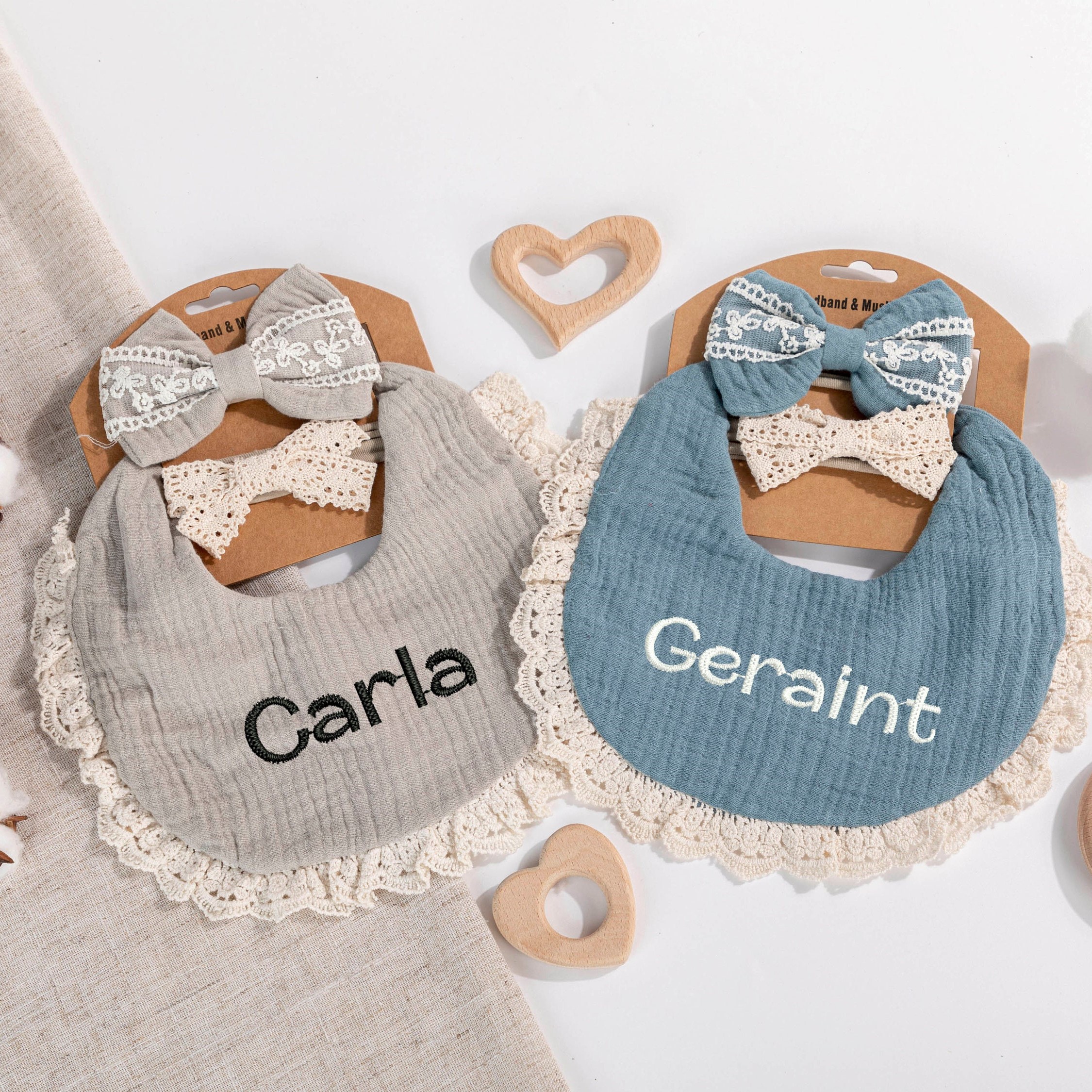 Personalized Embroidered Baby Bibs Headband Set | CWBaby29