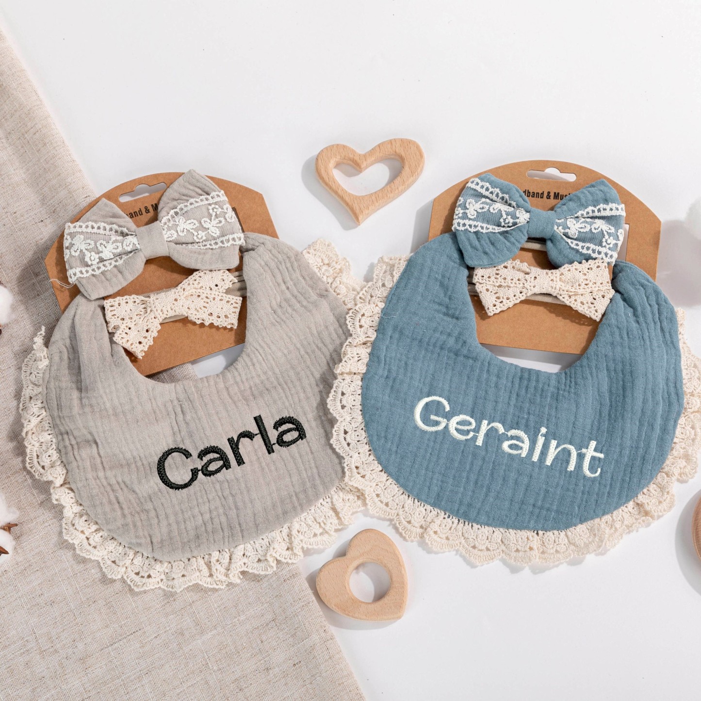 Personalized Embroidered Baby Bibs Headband Set | CWBaby29