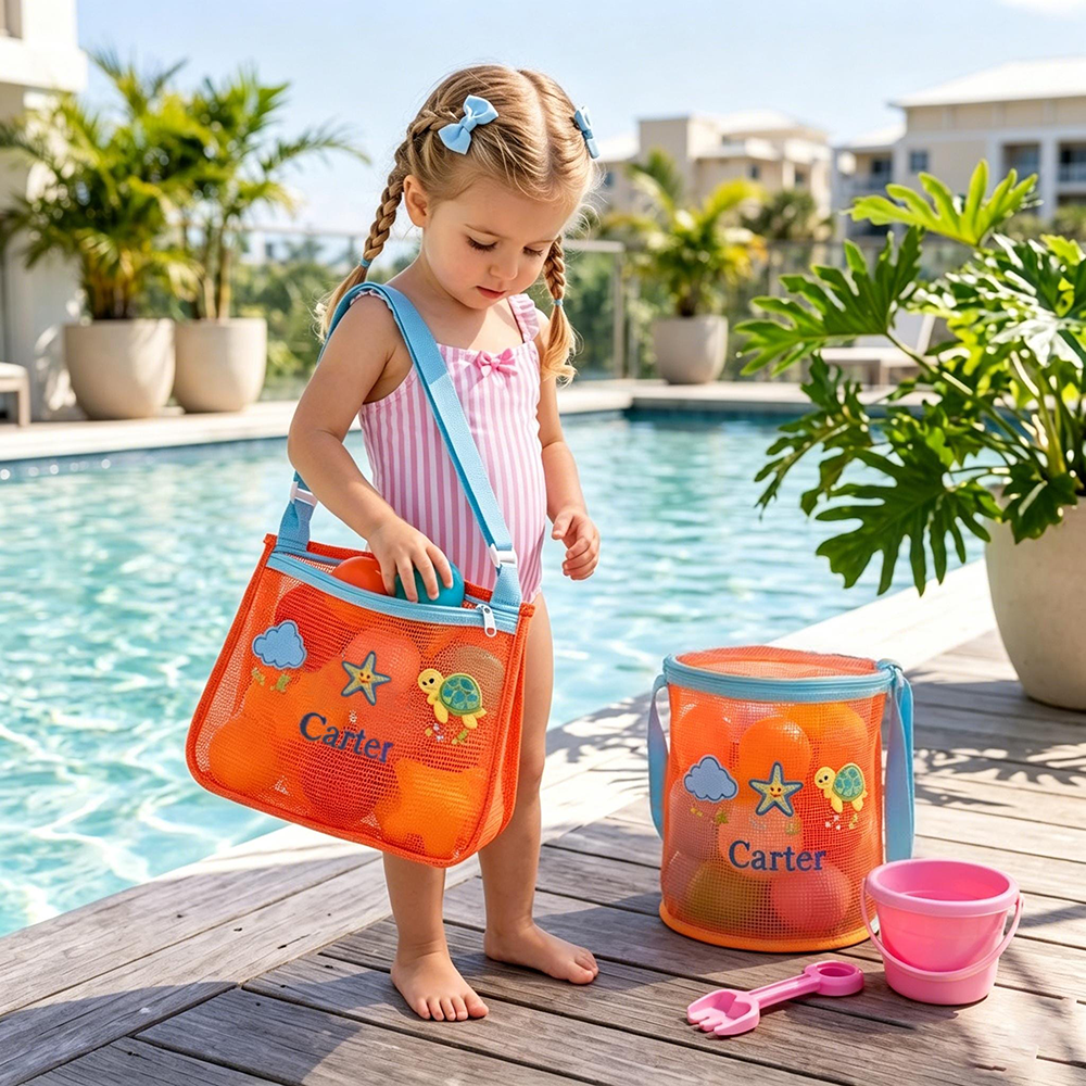 Personalized Seashell Zipper Mesh Beach Bag Set | CWBeach251