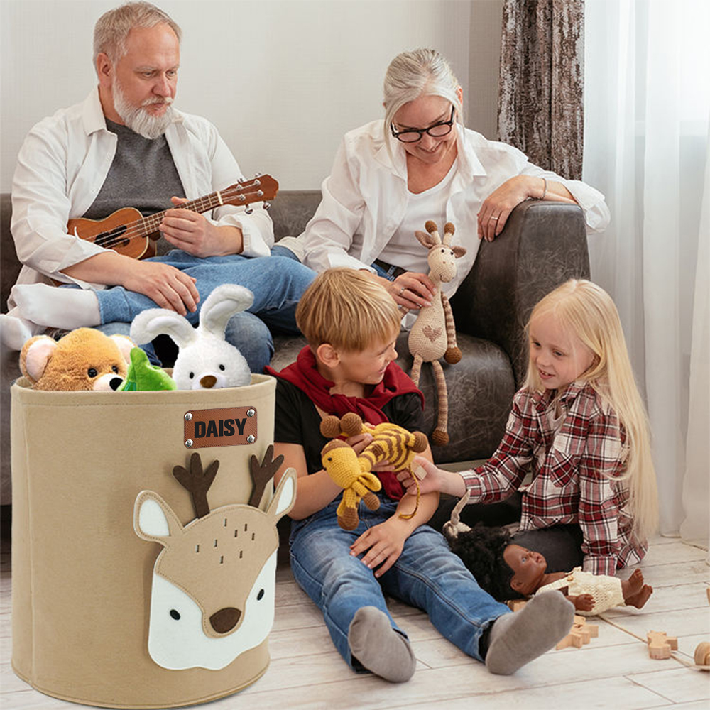 Personalized Leather patch Felt Laundry & Toy Storage Baskets | CWToy140
