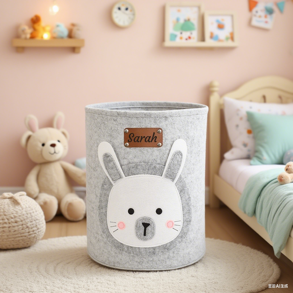 Personalized Leather patch Felt Laundry & Toy Storage Baskets | CWToy140