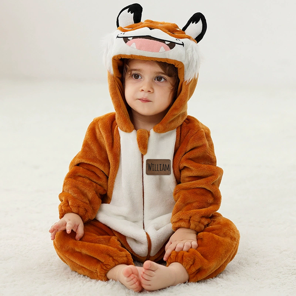 Personalized Leather Patch Baby Animal Warm Onesie  | CWBaby284