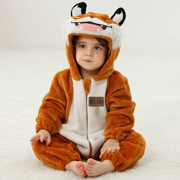 Personalized Leather Patch Baby Animal Warm Onesie  | CWBaby284