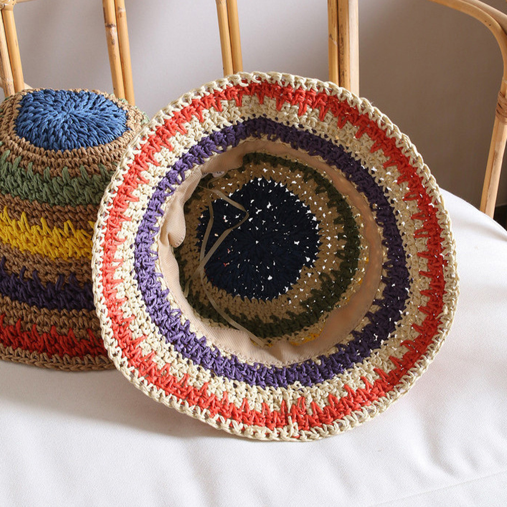 Personalized Summer Leather Patch Rainbow Straw Hat | CWBeach203