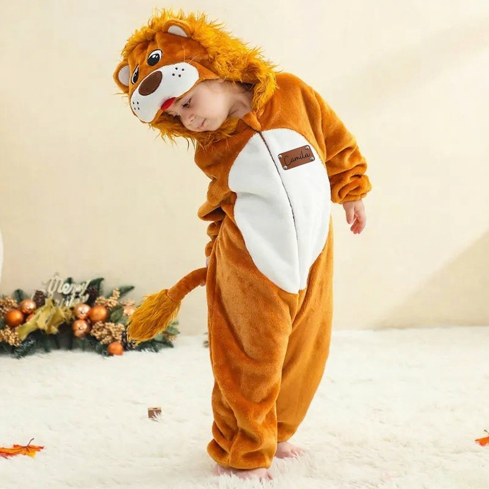 Personalized Leather Patch Baby Animal Romper  | CWBaby287