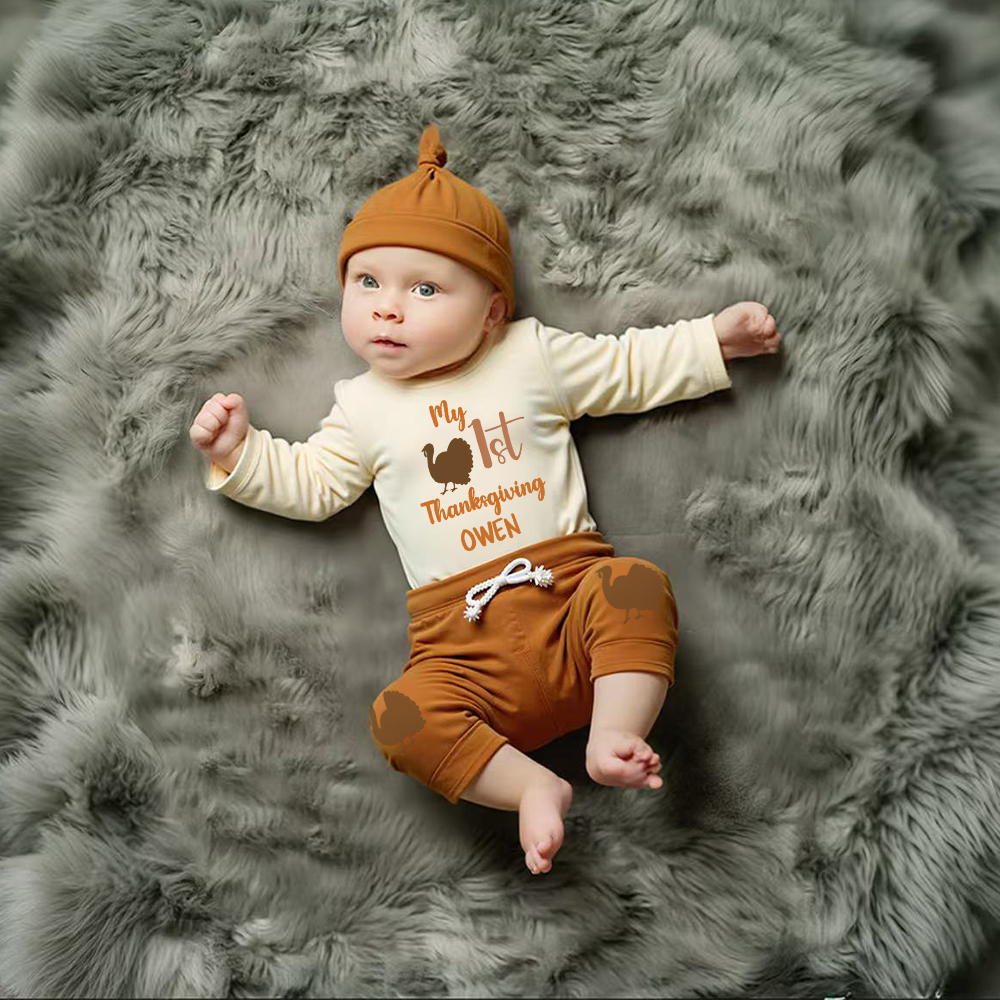 Personalized Baby 1st Thanksgiving Outfit Set | CWThanks11