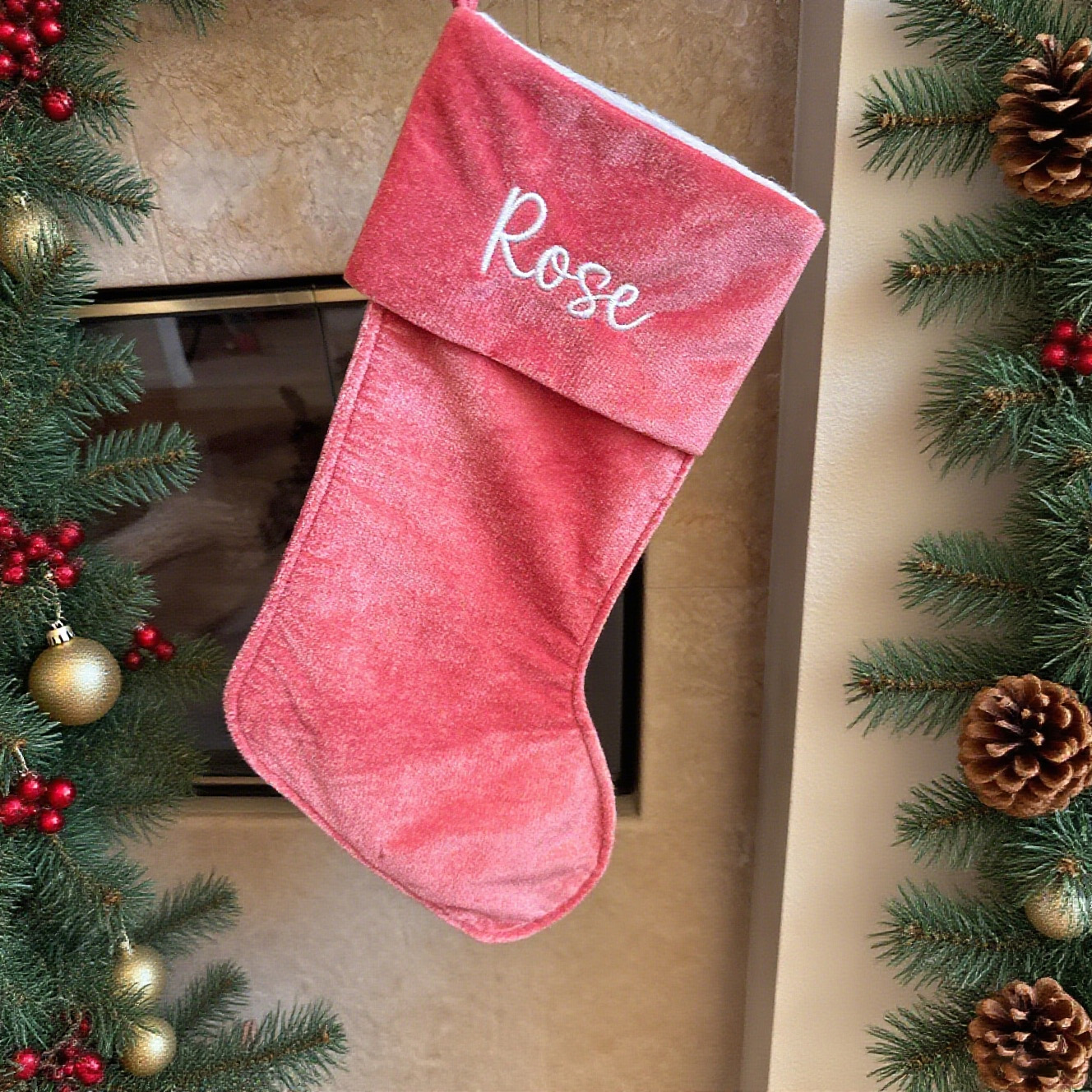 Personalized Velvet Christmas Stocking with Family Name | MCGift145
