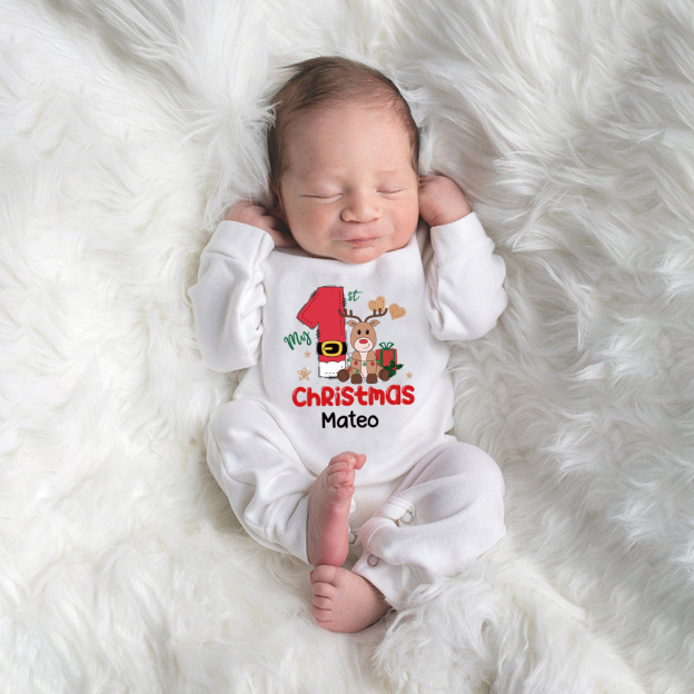 Personalized Baby 1st Christmas Ropmer and Hat Set | MCGift118