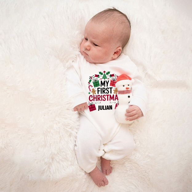 Personalized Baby 1st Christmas Ropmer and Hat Set | MCGift131