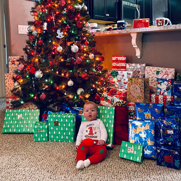 Personalized Baby 1st Christmas Ropmer Onesie Set | MCGift135