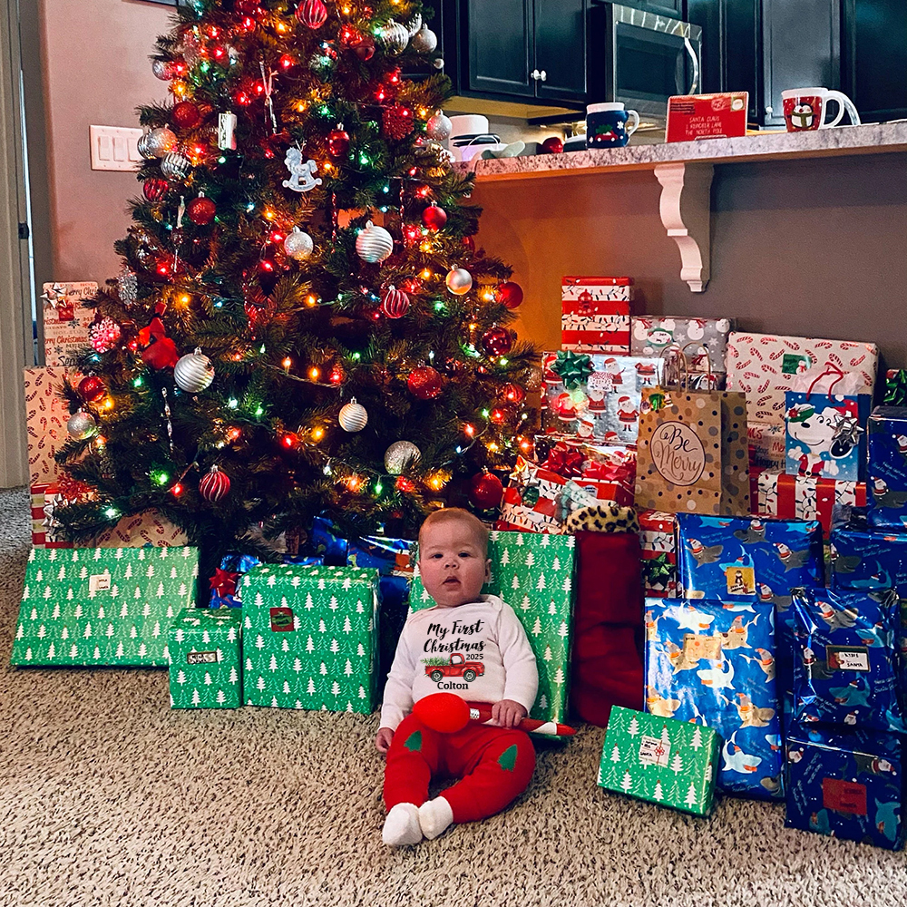 Personalized Baby 1st Christmas Ropmer Onesie Set | MCGift121