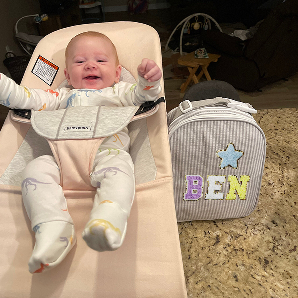 Personalized Chenille Patch Kids Seersucker Lunch Bag