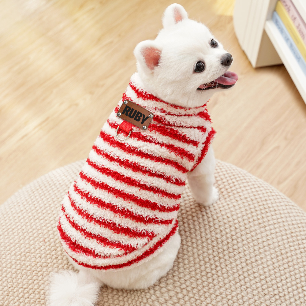 Personalized Leather Patch Stripes Pet Soft Plush Vest | BKPet217