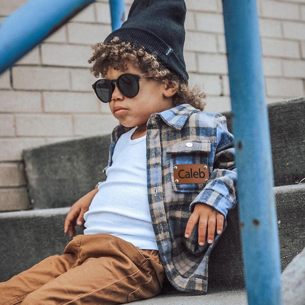 Personalized Leather Patch Kids Flannel Jacket | inJacket15