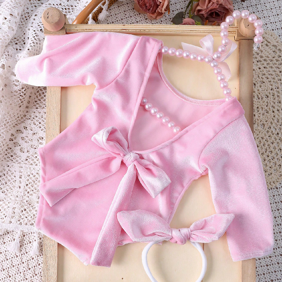 Personalized Newborn Girl Christmas Red Velvet Photo Outfit | MCGift151