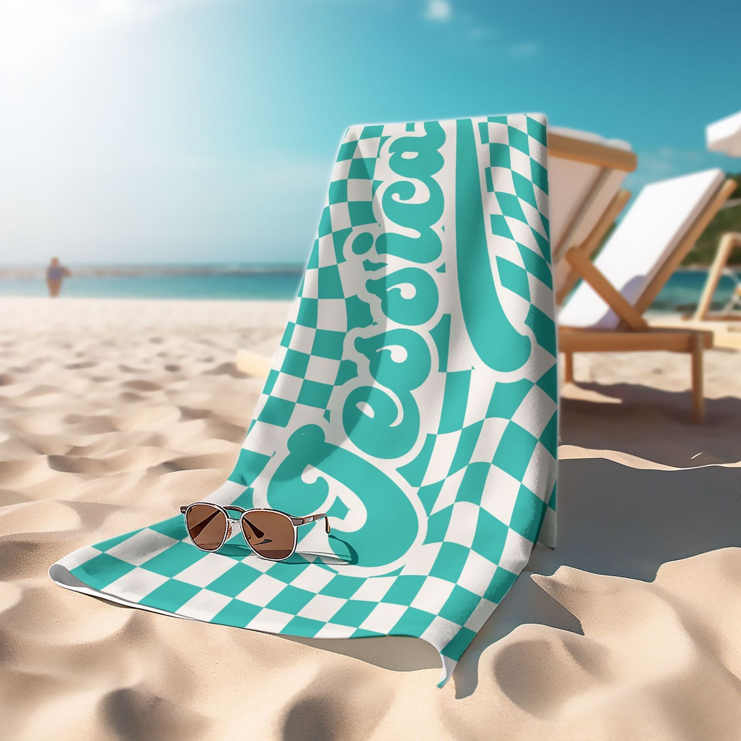 Personalized Lovely Checker Kid Towel for Summer & Beach | CWTowel113