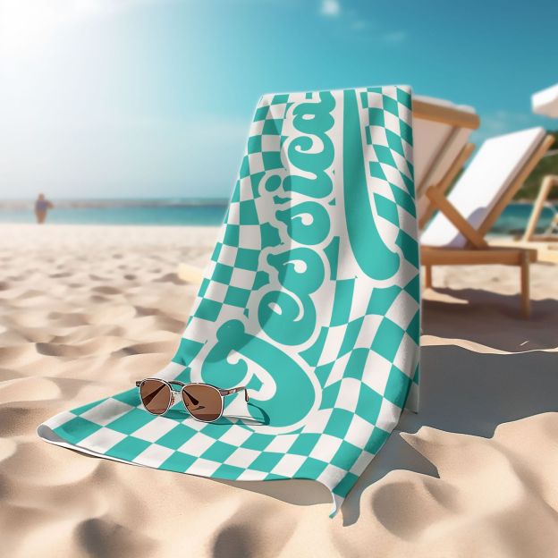 Personalized Lovely Checker Kid Towel for Summer & Beach | CWTowel113
