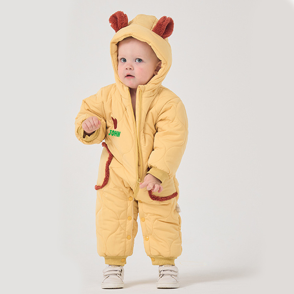 Personalized Long Sleeve Winter Hooded Puffer Romper | CWBaby308
