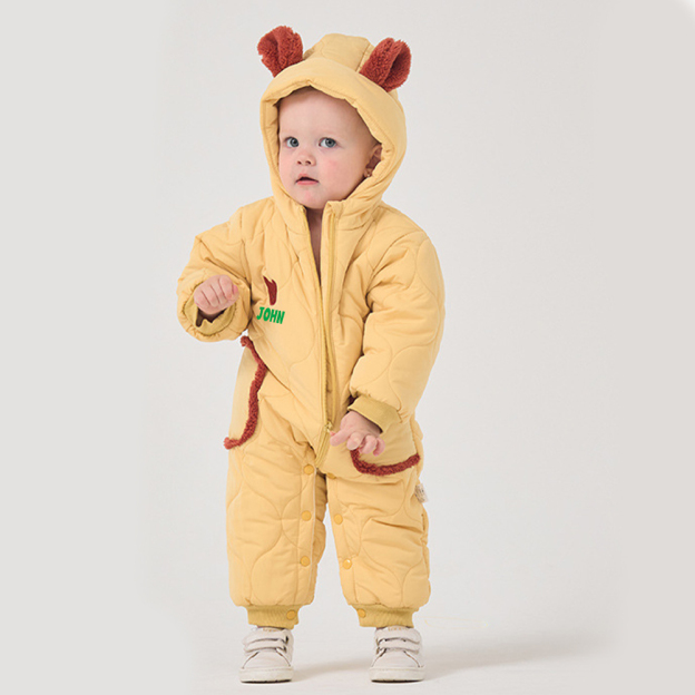 Personalized Long Sleeve Winter Hooded Puffer Romper | CWBaby308
