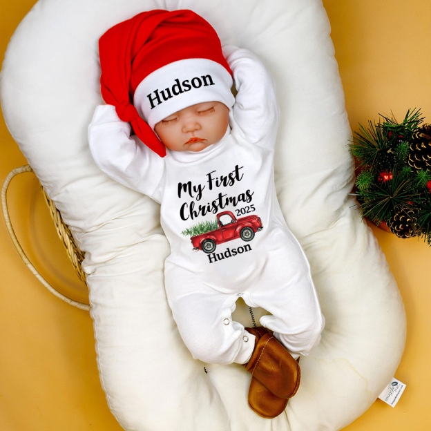 Personalized Baby 1st Christmas Ropmer and Hat Set | MCGift162