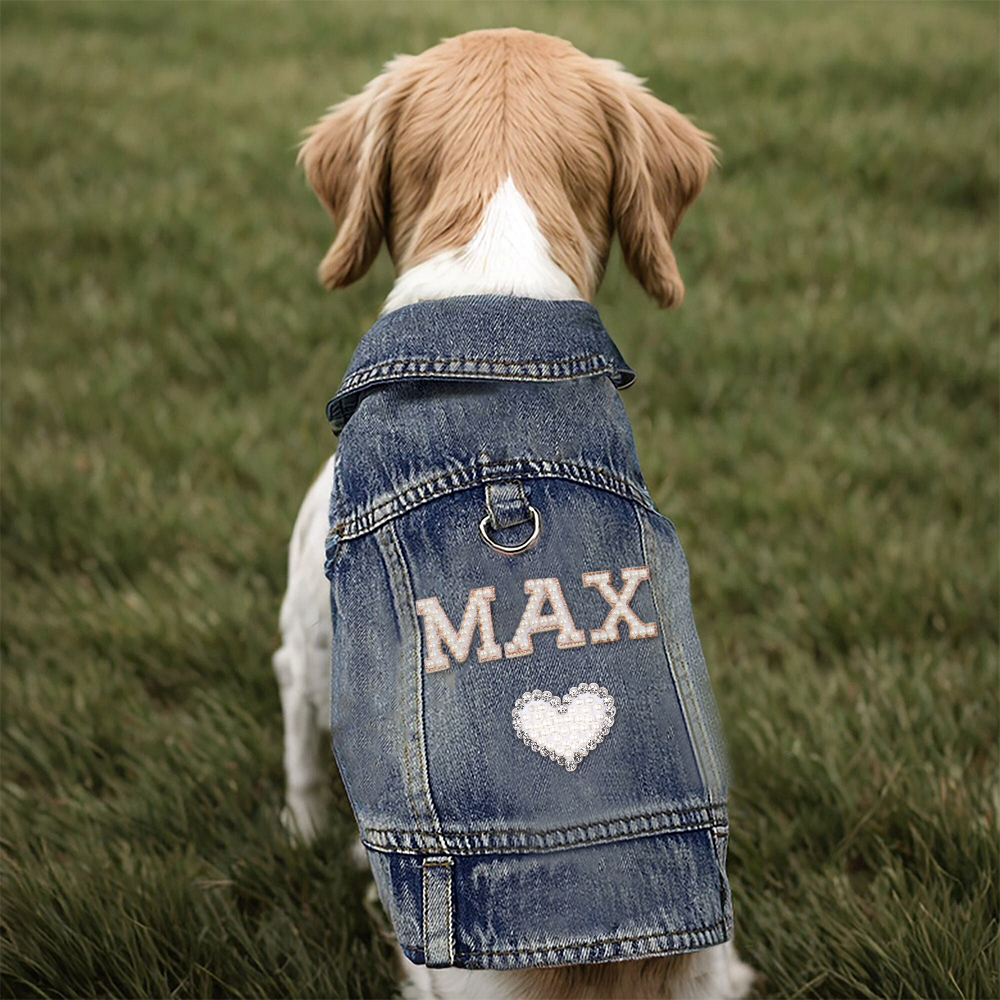 Personalized Handmade Pearl Patch Pets Denim Jacket | BKPet2602