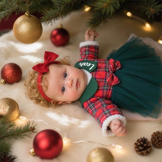 Personalized Christmas Baby Girl Checked Tutu Dress | MCGift156