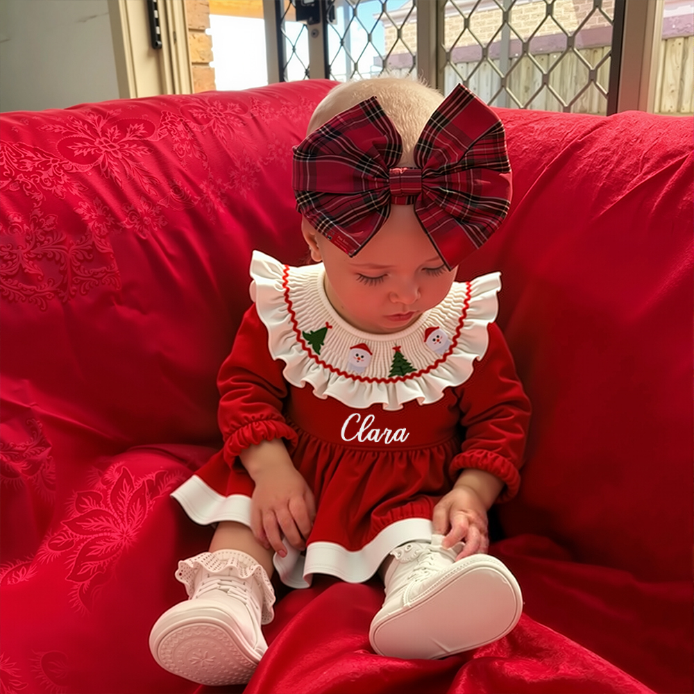 Personalized Christmas Ruffled Velvet Tutu Dress | MCGift165