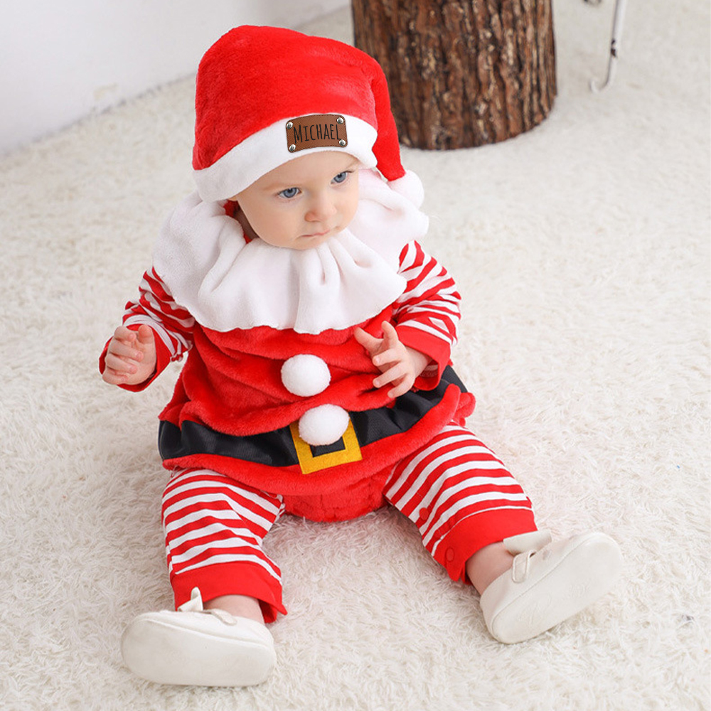 Personalized Leather Patch Newborn Baby Christmas Outfits | MCGift153