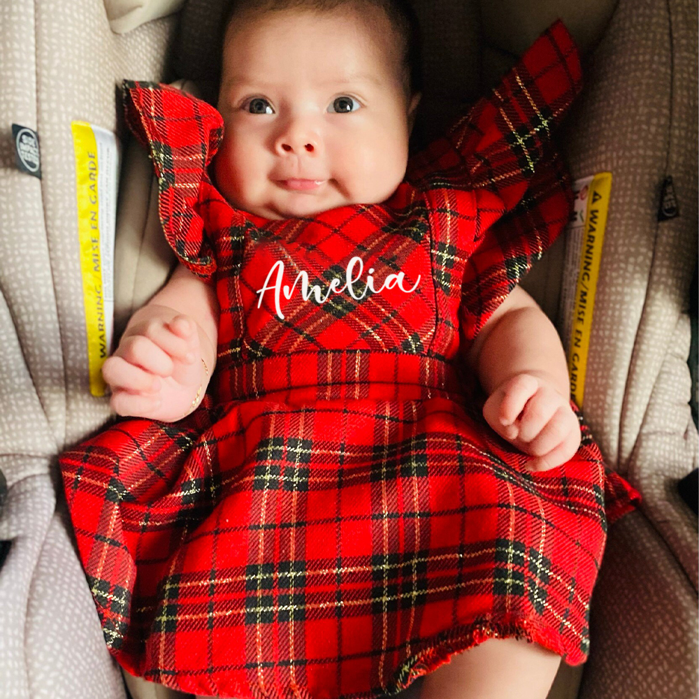 Personalized Christmas Baby Girl Plaid Dress Set | MCGift167
