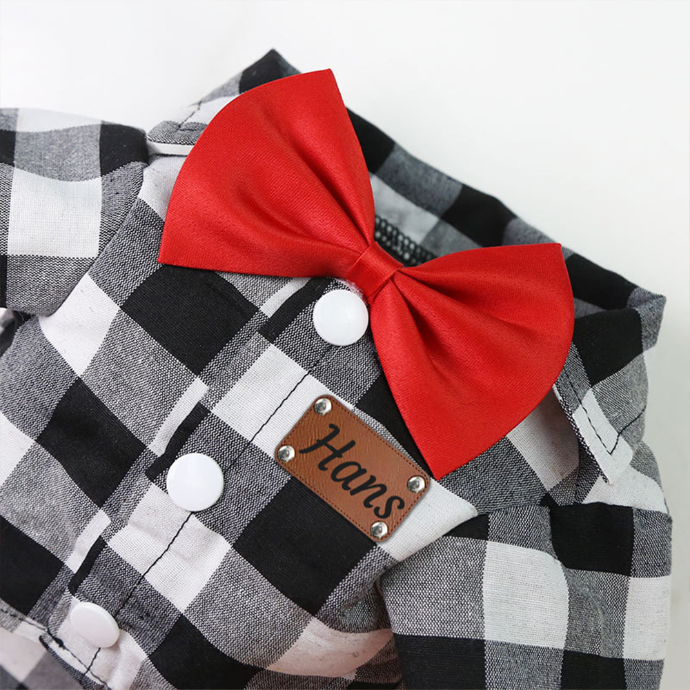 Personalized Pet Leather Patch Grid Patterned Necktie Shirt | BKPet224