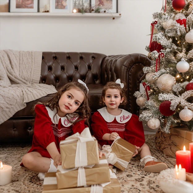 Personalized Baby Girl Plaid Long Sleeve Dress | CWBaby310