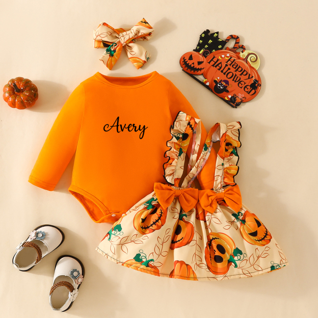 Personalized Baby Girl Halloween Pumpkin Dress | CWHalloween75