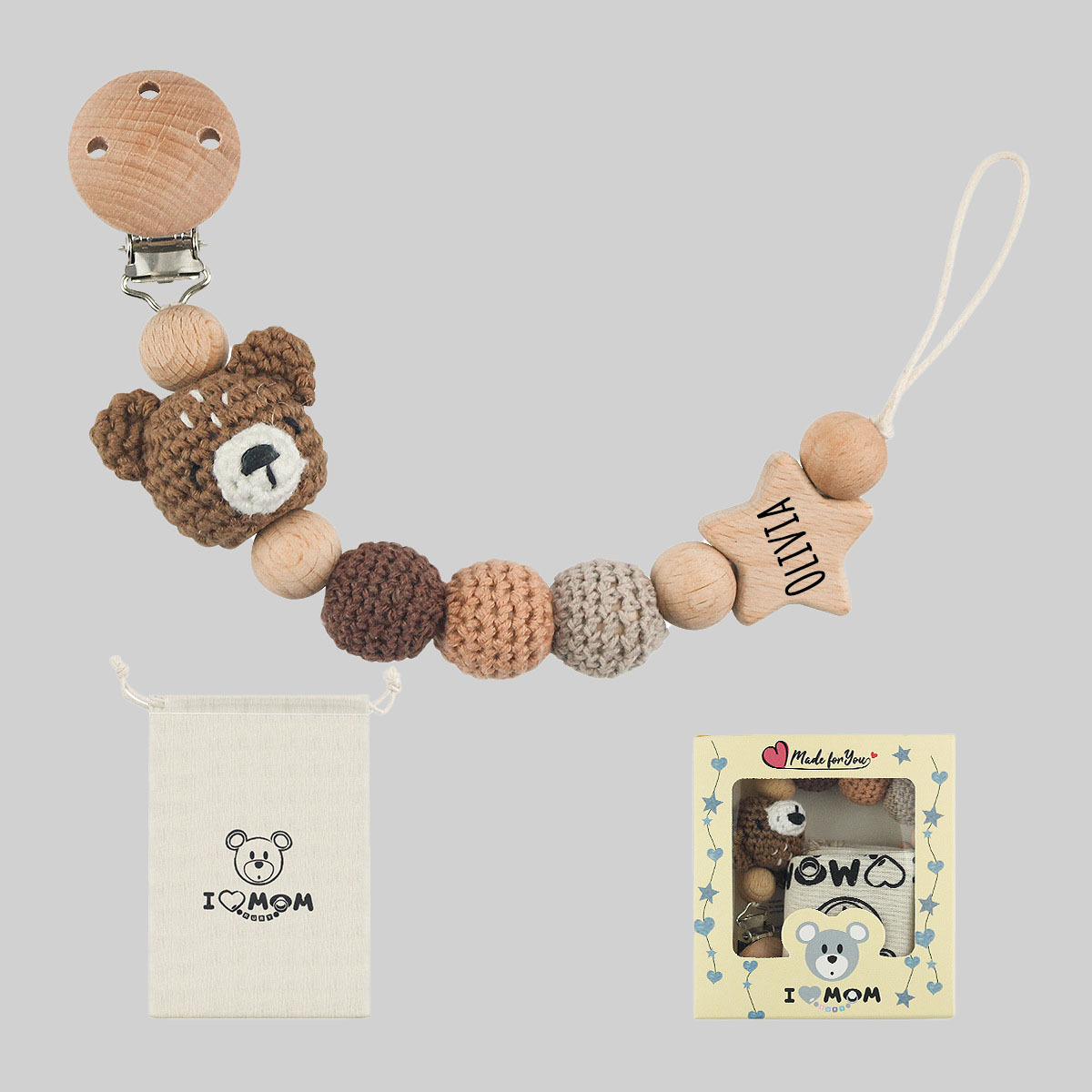 Personalized Baby Pacifier Crochet Animals Clip | CWBaby42