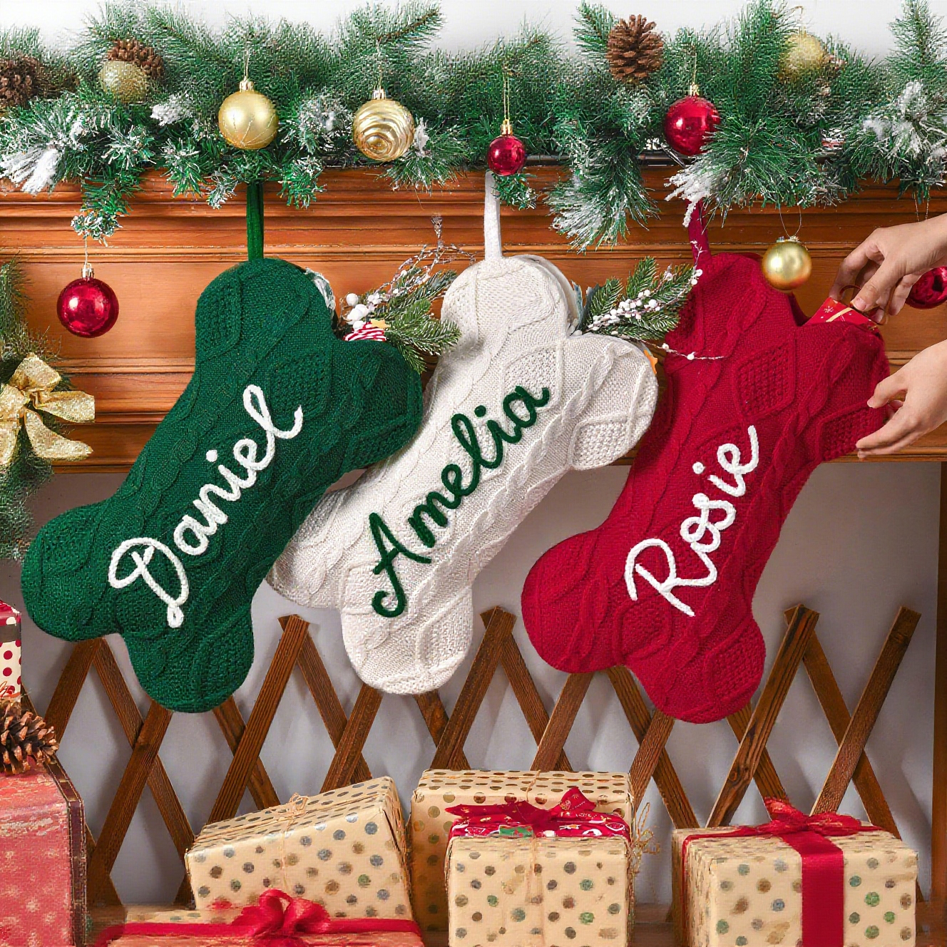 Personalized Hand-embroidery Dog Bone Christmas Stocking | MCGift177
