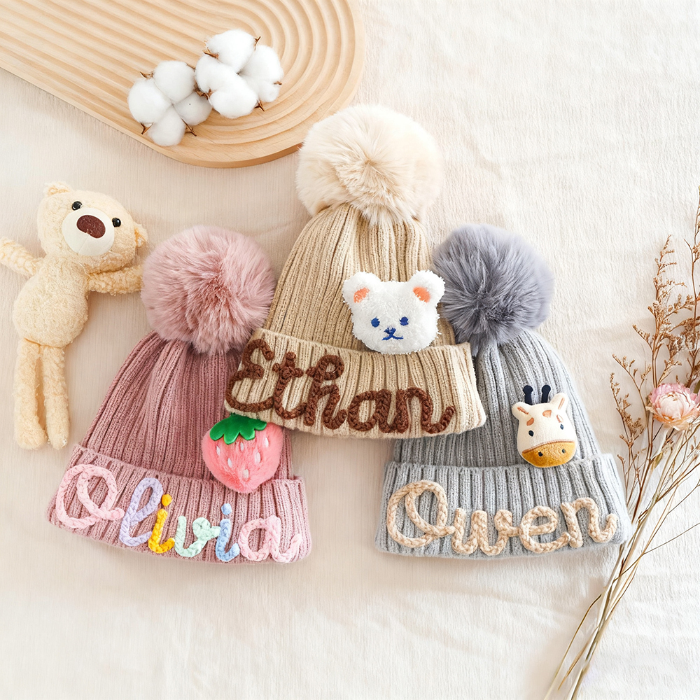 Personalized Hand Embroidery Pom Pom Hat For Kid & Adult | HSKid67