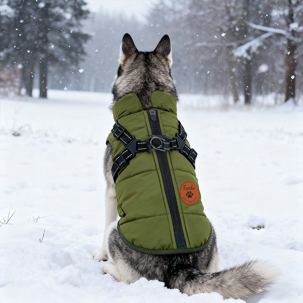 Personalized Round Leather Patch Pets Puffer Jacket | BKPet245