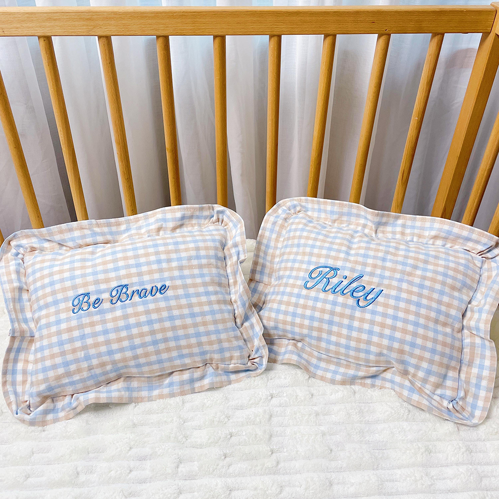 Personalized Embroidered Baby Plaid Ruffles Pillow | CWBaby328