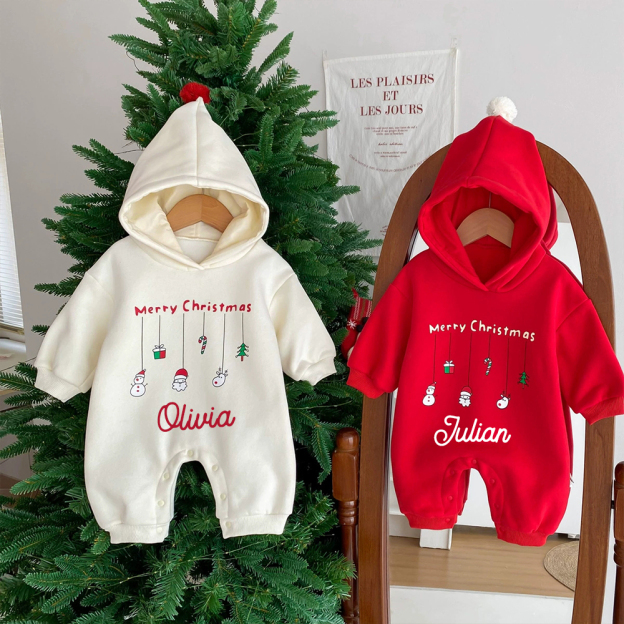 Personalized Baby First Christmas Warm Hoodie Romper | CWBaby330
