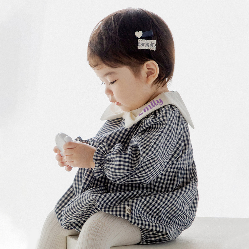 Personalized Baby Girl Lapel Plaid Romper | CWBaby332