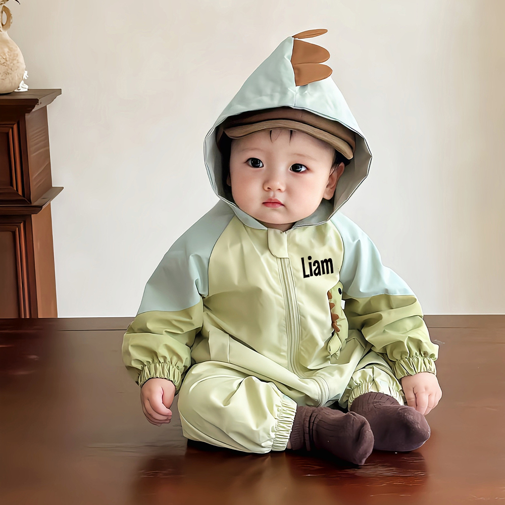 Personalized Baby Autumn Windproof Dinosaur Romper | CWBaby333