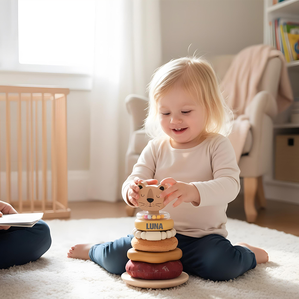 Personalized Wooden Lion Stacking Tower Exercises Toys | CWToy161