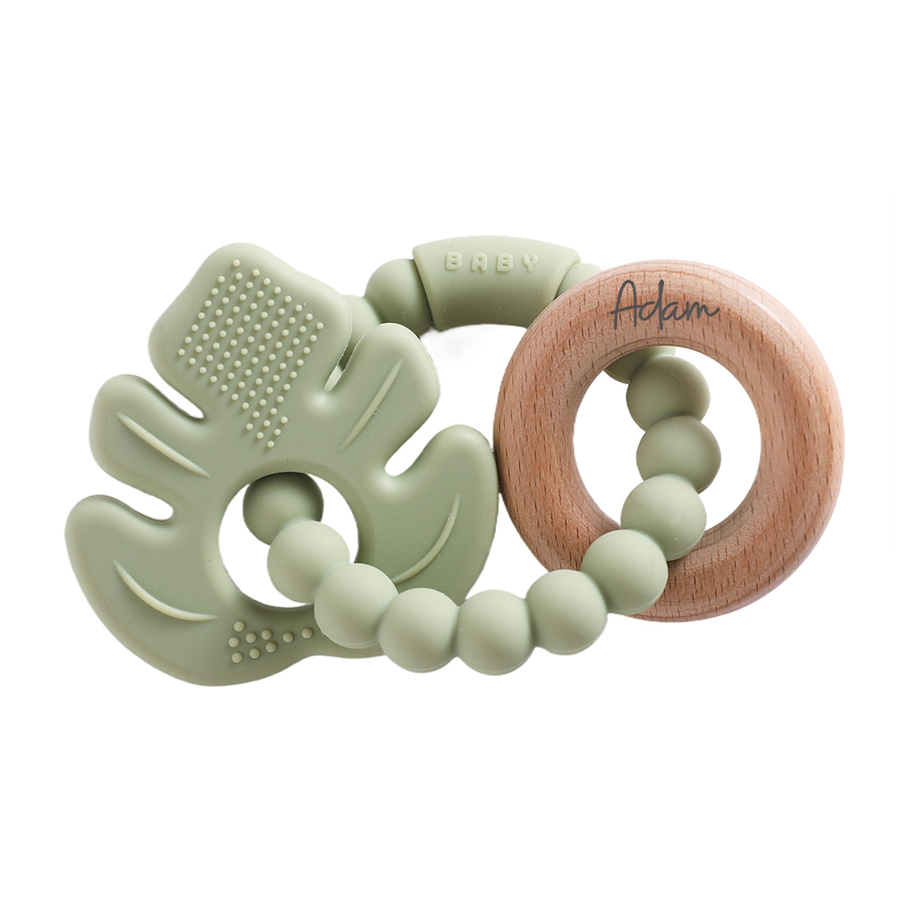 Personalised Baby Food Silicone & Wooden Sensory Teething Ring | CWToy162