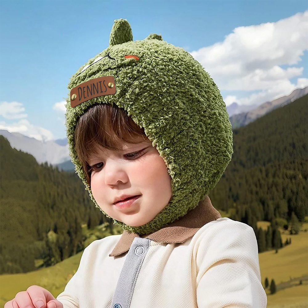 Personalized Leather Patch Adorable Animals Warm Winter Hat | HSKid73