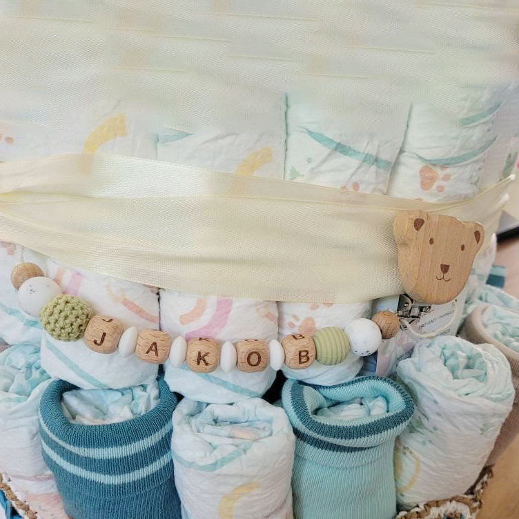 Personalized Baby Pacifier Silicone Wooden Bead Clip | CWToy163