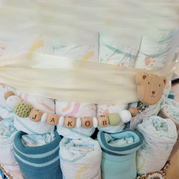 Personalized Baby Pacifier Silicone Wooden Bead Clip | CWToy163