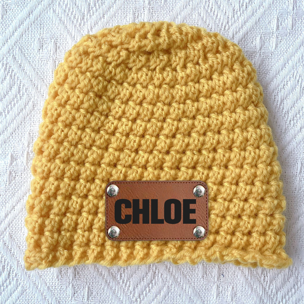 Personalized Leather Patch Baby Winter Warm Knitted Hat | HSKid76