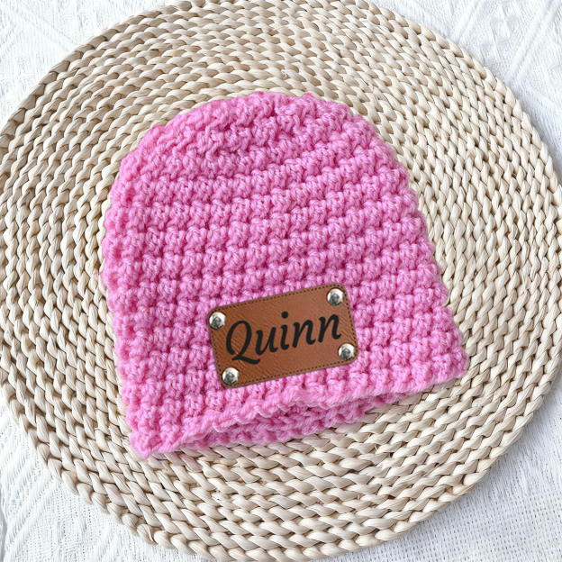 Personalized Leather Patch Baby Winter Warm Knitted Hat | HSKid76