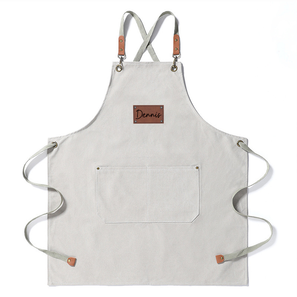 Personalized Leather Patch Canvas Apron with Pockets for Kid & Adult | Apron25