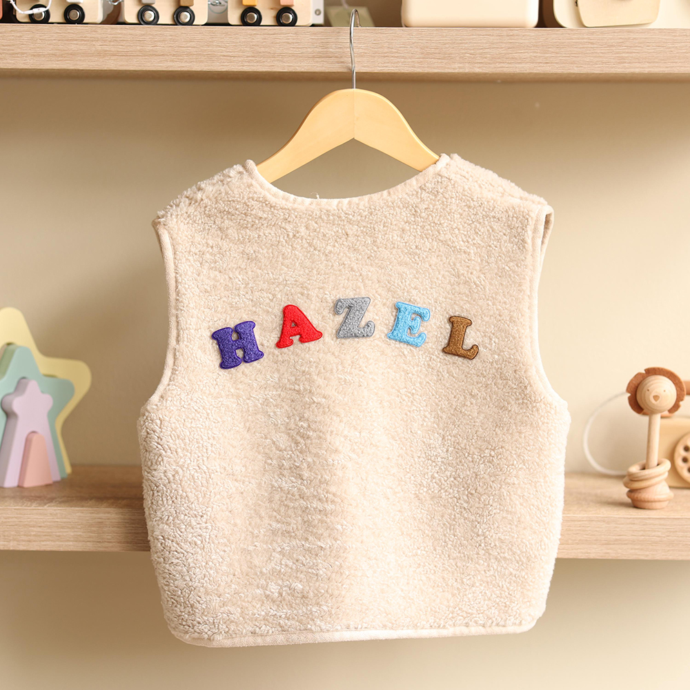 Personalized Colorful Letter Patch Toddler Sherpa Fleece Vest | CWBaby339