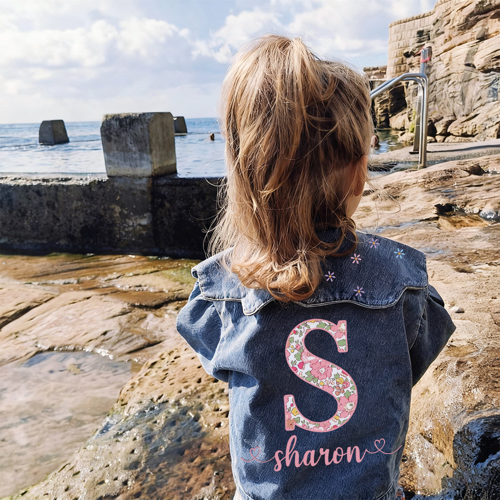 Personalized Monogramed Lovely Bubble Sleeves Denim Jacket | CWBaby341